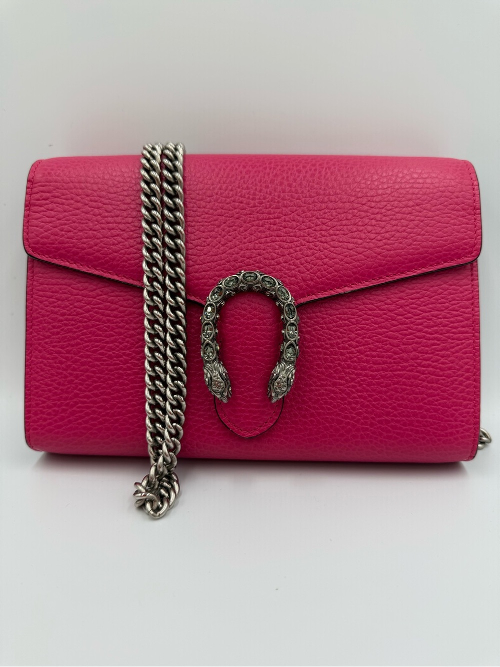 Gucci Fuchsia Leather Chain Crossbody Wallet on Chain
